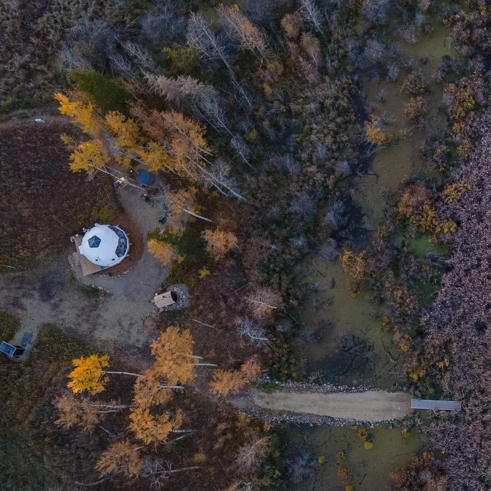 overhead shot of ignis dome and campsite